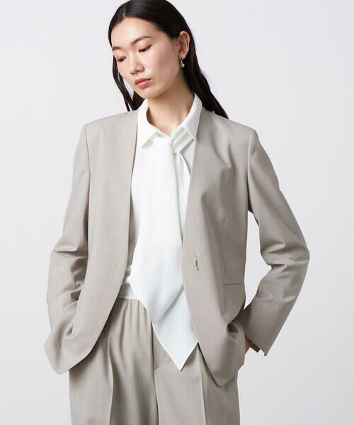 Precious Mild / プレシャスマイルド ノーカラージャケット | 【セットアップ対応】2WAYストレッチ カーディガンジャケット ライトグレー | 詳細3