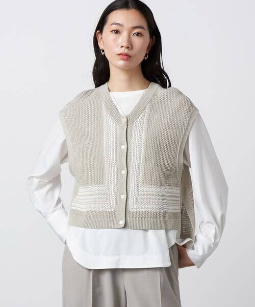 Precious Mild / プレシャスマイルド ニット・セーター | ペーパーヤーン メッシュベスト(07:キナリ)