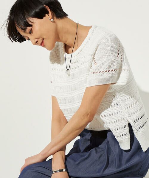 Precious Mild / プレシャスマイルド ニット・セーター | テープヤーンレーシーニットプルオーバー（02:オフホワイト）