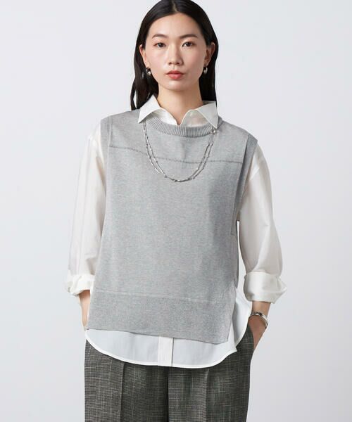 Precious Mild / プレシャスマイルド ニット・セーター | ドライタッチコットン ラメ切り替えベスト（04:グレー）