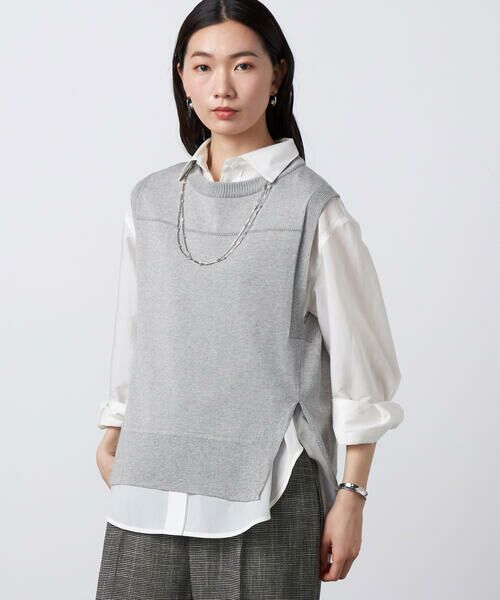 Precious Mild / プレシャスマイルド ニット・セーター | 〔 +サイズ 〕 ドライタッチコットン ラメ切り替えベスト | 詳細3