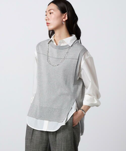 Precious Mild / プレシャスマイルド ニット・セーター | 〔 +サイズ 〕 ドライタッチコットン ラメ切り替えベスト | 詳細5