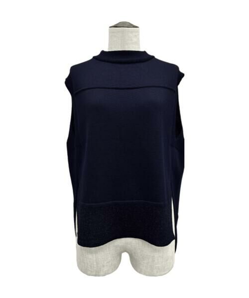 Precious Mild / プレシャスマイルド ニット・セーター | 〔 +サイズ 〕 ドライタッチコットン ラメ切り替えベスト（09:ネイビー）