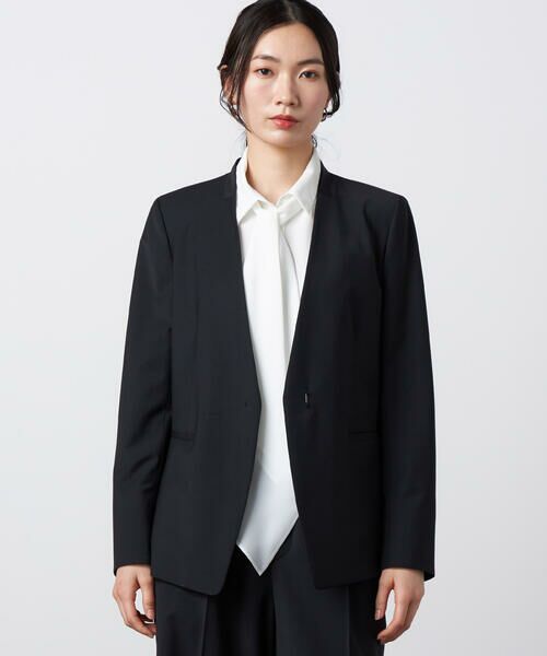 Precious Mild / プレシャスマイルド ノーカラージャケット | 〔 +サイズ 〕 【セットアップ対応】2WAYストレッチ カーディガンジャケット（05:ブラック）