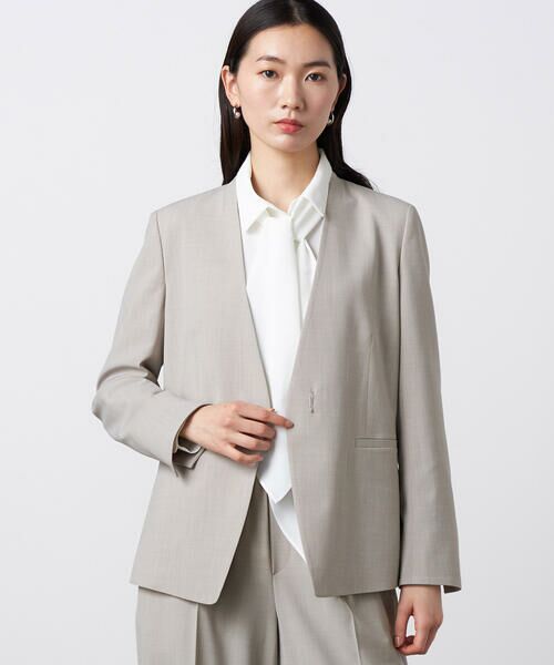 Precious Mild / プレシャスマイルド ノーカラージャケット | 〔 +サイズ 〕 【セットアップ対応】2WAYストレッチ カーディガンジャケット（03:ライトグレー）