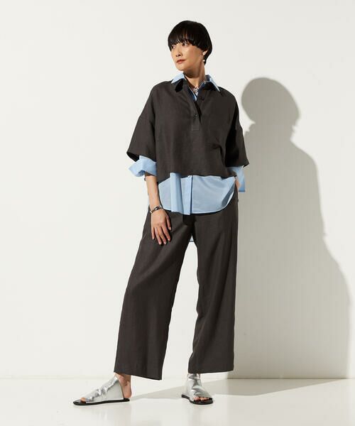 Precious Mild / プレシャスマイルド その他パンツ | 〔 +サイズ 〕 麻調合繊 ワンタックワイドパンツ | 詳細1