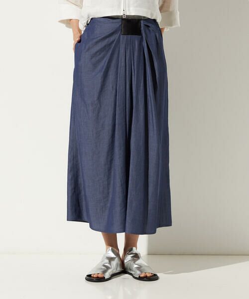 Precious Mild / プレシャスマイルド ロング・マキシ丈スカート | 〔 +サイズ 〕 ナチュラルシャンブレー ドレープスカート（22:ブルー）