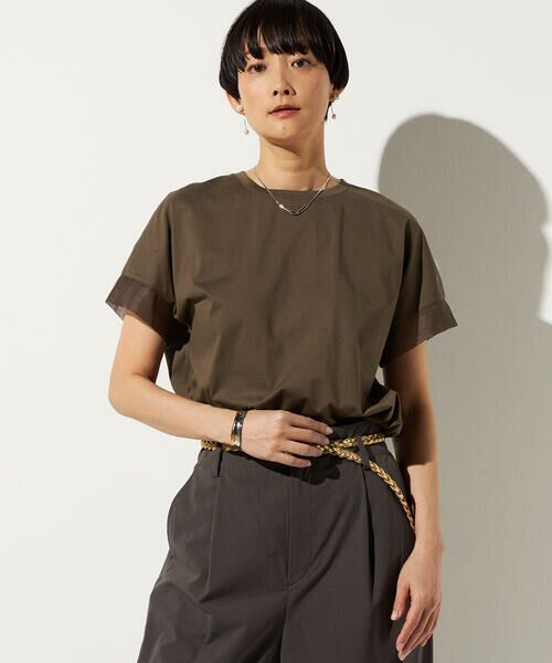 Precious Mild / プレシャスマイルド カットソー | 〔 +サイズ 〕 プレーティング天竺 袖シアーTシャツ（14:ブラウン）