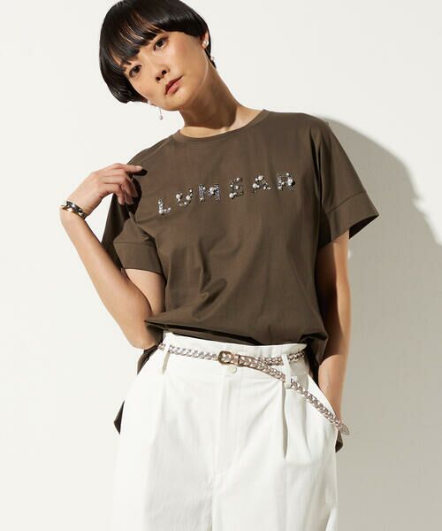 Precious Mild / プレシャスマイルド Tシャツ | 〔 +サイズ 〕 LUMEARビジュー刺繍 Tシャツ（14:ブラウン）