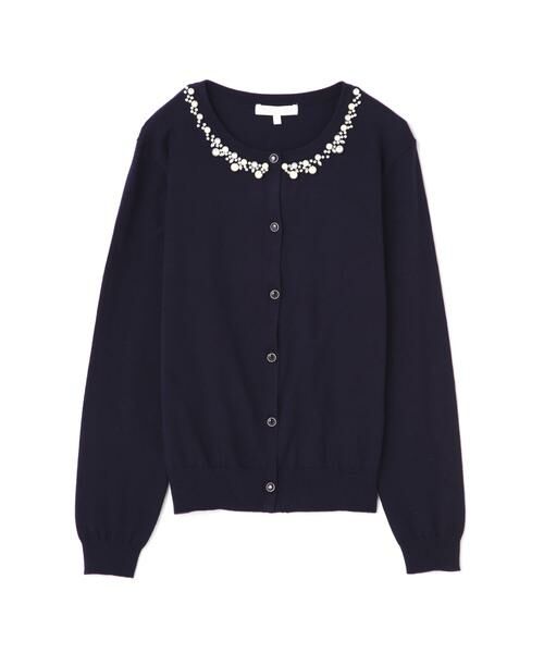 ＊＊PROPORTION BODY DRESSING / プロポーションボディドレッシング　 カーディガン・ボレロ | ギンガムビジューアンサンブルニットカーディガン（ネイビー）