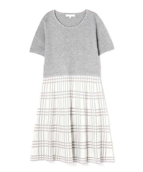 ＊＊PROPORTION BODY DRESSING / プロポーションボディドレッシング　 ワンピース | チェックニットジャガードワンピース（トップグレー1）