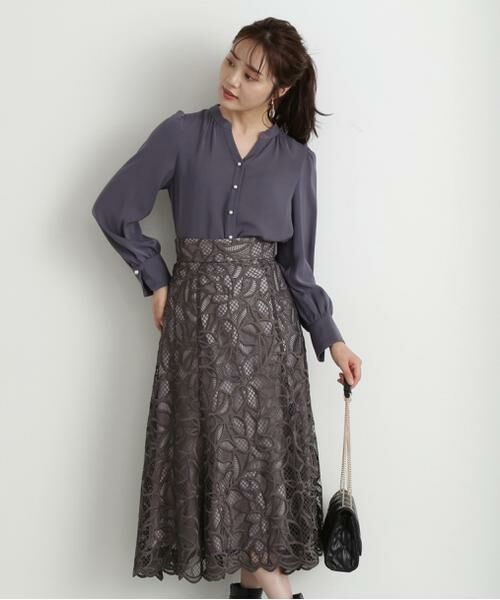 ＊＊PROPORTION BODY DRESSING / プロポーションボディドレッシング　 スカート | フレアケミカルレーススカート（チャコール2）