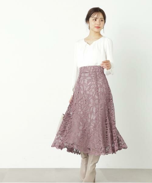 ＊＊PROPORTION BODY DRESSING / プロポーションボディドレッシング　 スカート | フレアケミカルレーススカート（ピンク）