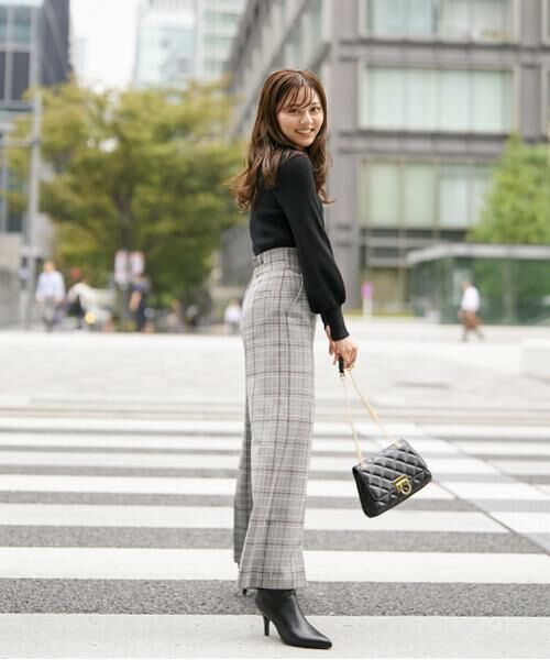 ＊＊PROPORTION BODY DRESSING / プロポーションボディドレッシング　 パンツ | ハイウエストワイドパンツ（ブラックチェック1）