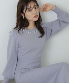 セール】 フラワービジューニットワンピース (ワンピース セール】 フラワービジューニットワンピース (ワンピース