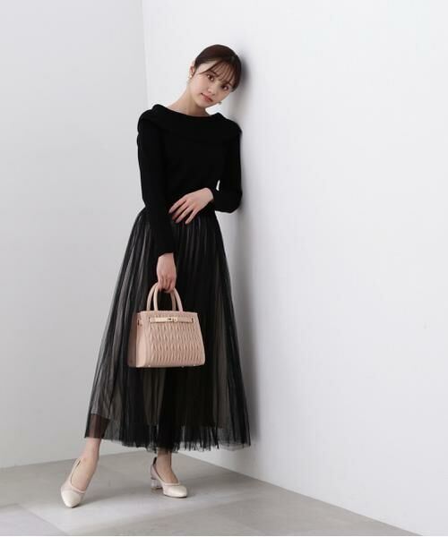 **PROPORTION BODY DRESSING / プロポーションボディドレッシング ワンピース | プリーツチュールニットドッキングワンピース(ブラック×ブラック)