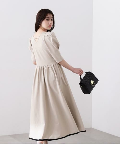 ＊＊PROPORTION BODY DRESSING / プロポーションボディドレッシング　 ワンピース | バイカラーニットワンピース（ベージュ×ブラック）