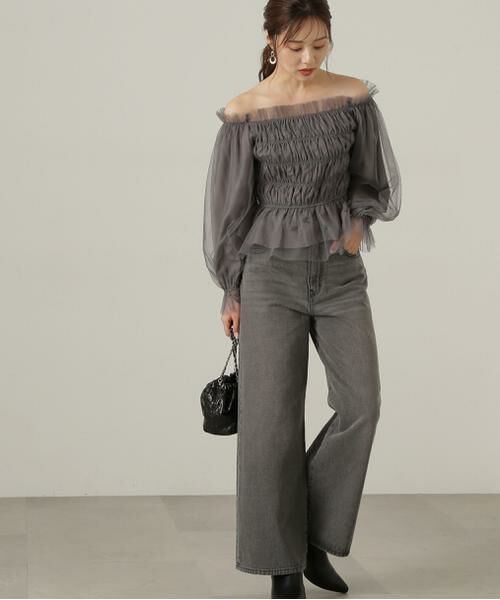 セール】 長袖チュールシャーリングブラウス24AW （シャツ