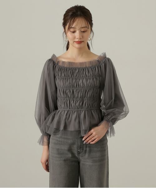 セール】 長袖チュールシャーリングブラウス24AW （シャツ