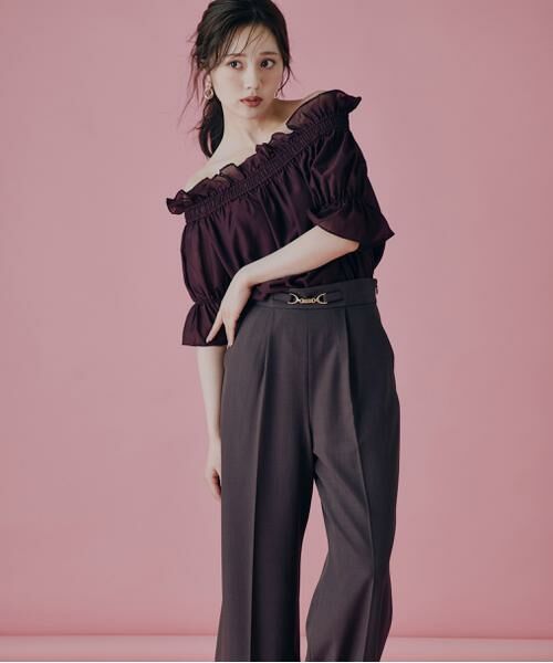 ＊＊PROPORTION BODY DRESSING / プロポーションボディドレッシング　 パンツ | サスペンダー付きビットワイドパンツ（ブラウン）