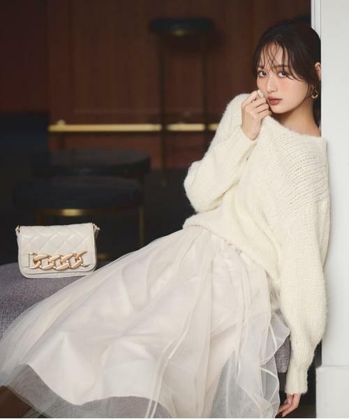 ＊＊PROPORTION BODY DRESSING / プロポーションボディドレッシング　 ワンピース | ニット×チュールスカートセットアップ（アイボリー2）