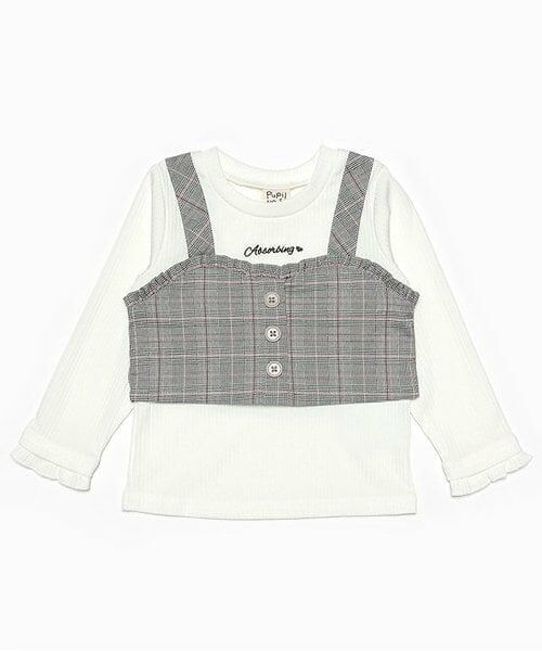 Pupil House / ピューピルハウス Tシャツ | チェックビスチェドッキングT（グレー）