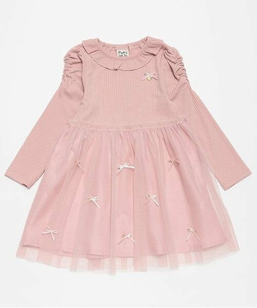 Pupil House / ピューピルハウス ミニ丈・ひざ丈ワンピース | リボンチュールドッキングワンピ（ピンク）