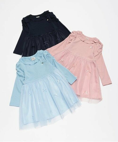 Pupil House / ピューピルハウス ミニ丈・ひざ丈ワンピース | リボンチュールドッキングワンピ | 詳細8