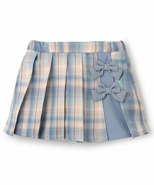 Pupil House / ピューピルハウス ミニ・ひざ丈スカート | チェック切り替えプリーツスカート（サックス）