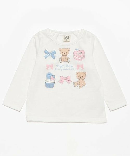 Pupil House / ピューピルハウス Tシャツ | 990T長袖クマリボンスウィーツ（オフ ホワイト）