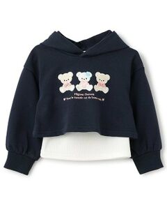 Pupil House / ピューピルハウス パーカー | クマアップリケ短丈レイヤードパーカー