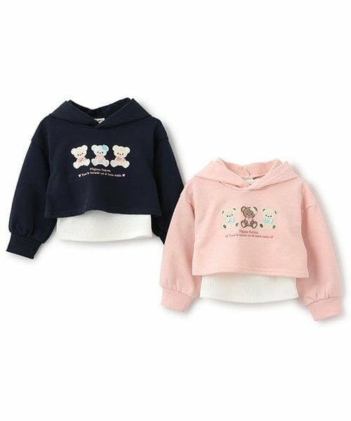 Pupil House / ピューピルハウス パーカー | クマアップリケ短丈レイヤードパーカー | 詳細11