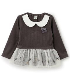 Pupil House / ピューピルハウス Tシャツ | 裾チュール刺しゅう衿つき長袖T