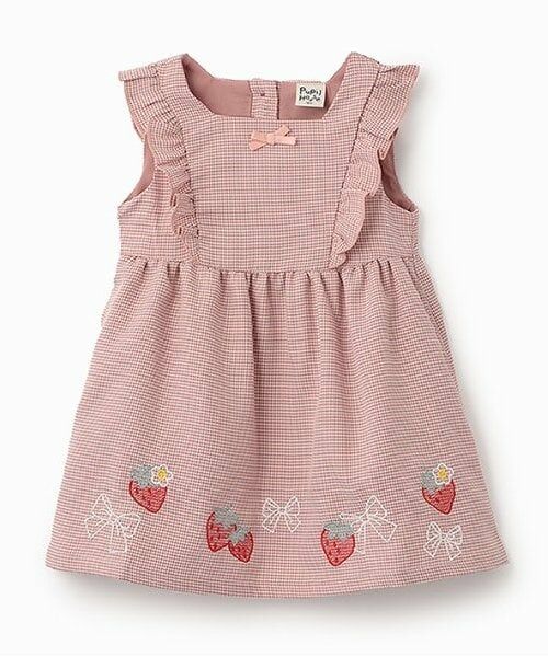 Pupil House / ピューピルハウス ミニ丈・ひざ丈ワンピース | 裾イチゴ刺しゅうジャンスカ（ピンク）