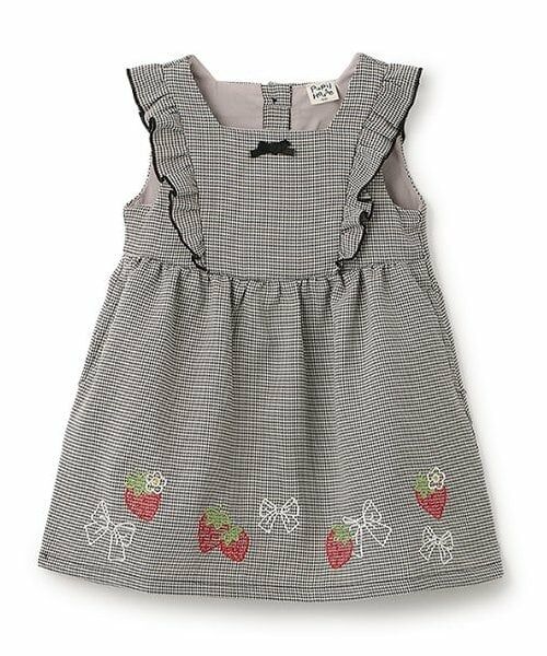 Pupil House / ピューピルハウス ミニ丈・ひざ丈ワンピース | 裾イチゴ刺しゅうジャンスカ（黒）