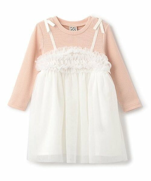 Pupil House / ピューピルハウス ミニ丈・ひざ丈ワンピース | チュールドッキングワンピース（ピンク）