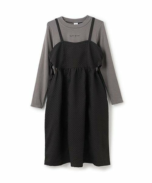 Pupil House / ピューピルハウス ミニ丈・ひざ丈ワンピース | 【milkycoast】JQキャミワンピテレコ長T（黒）