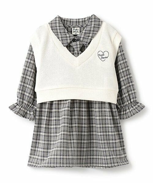 Pupil House / ピューピルハウス ミニ丈・ひざ丈ワンピース | レイヤード風ネクタイワンピース（黒）