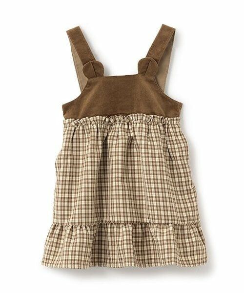 Pupil House / ピューピルハウス ミニ丈・ひざ丈ワンピース | くまみみジャンスカ（茶）