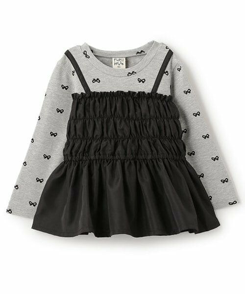 Pupil House / ピューピルハウス Tシャツ | シャーリングビスチェ長袖トップス（黒）