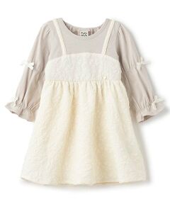 Pupil House / ピューピルハウス ミニ丈・ひざ丈ワンピース | ぽこぽこフラワージャガードドッキングワンピース