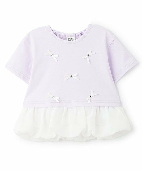 Pupil House / ピューピルハウス Tシャツ | リボンいっぱいバルーン裾半そでTシャツ（ラベンダー）
