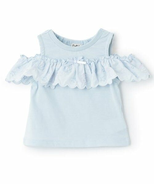 Pupil House / ピューピルハウス Tシャツ | フリルオフショル半袖Tシャツ（サックス）