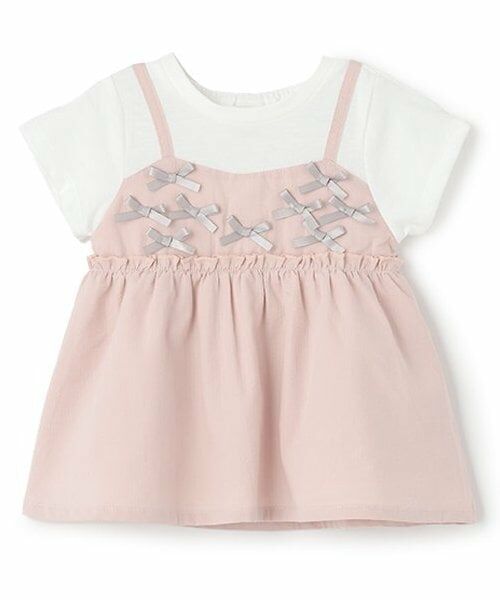 Pupil House / ピューピルハウス その他トップス | 胸リボンドッキング半袖チュニック（ピンク）