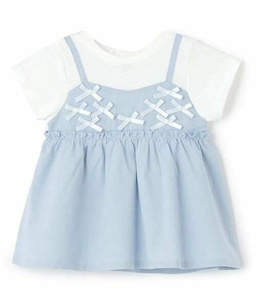 Pupil House / ピューピルハウス その他トップス | 胸リボンドッキング半袖チュニック（サックス）