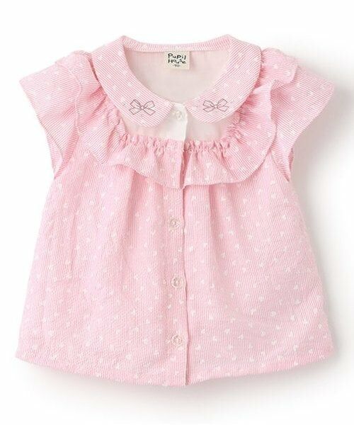 Pupil House / ピューピルハウス シャツ・ブラウス | ヨーク切替フリル半袖ブラウス（ピンク）