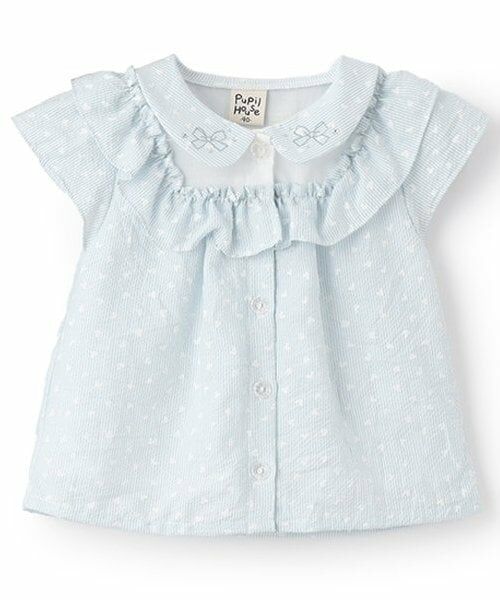 Pupil House / ピューピルハウス シャツ・ブラウス | ヨーク切替フリル半袖ブラウス（サックス）