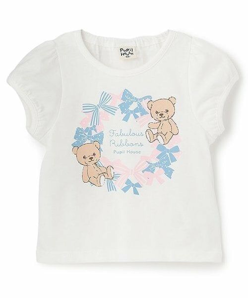 Pupil House / ピューピルハウス Tシャツ | バリュー半T　ぬいぐるみ　クマ＆リボン（オフ ホワイト）