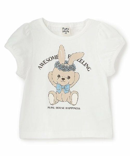 Pupil House / ピューピルハウス Tシャツ | バリュー半T　花冠うさぎ（オフ ホワイト）