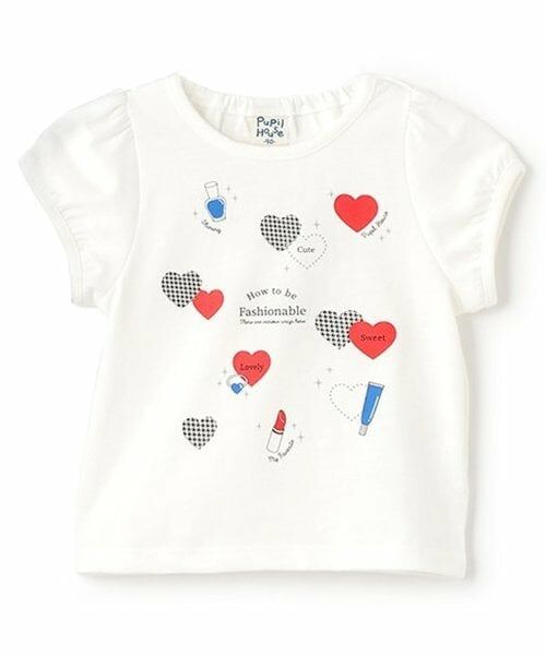 Pupil House / ピューピルハウス Tシャツ | バリュー半T　ハート＆コスメ（オフ ホワイト）